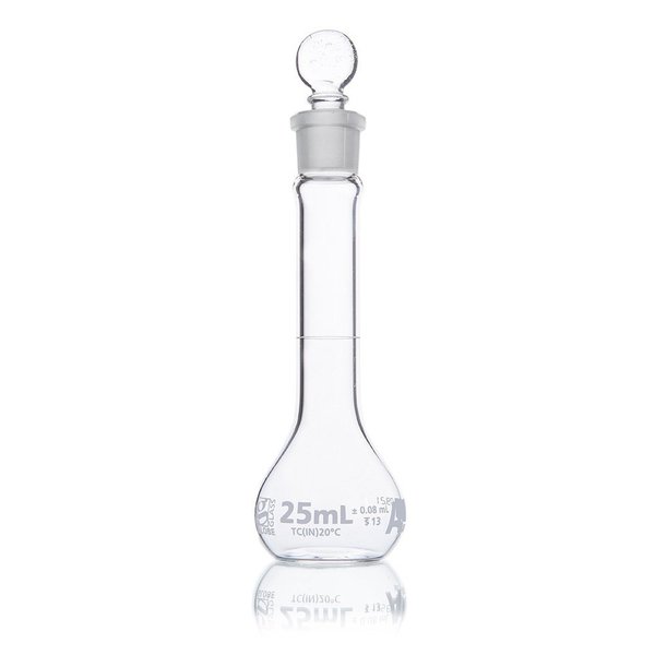 Globe Scientific Flask, Volumetric, Wide Mouth, Globe Glass, 25mL, Class A, To Contain (TC), ASTM E288, 6/Box 8230025